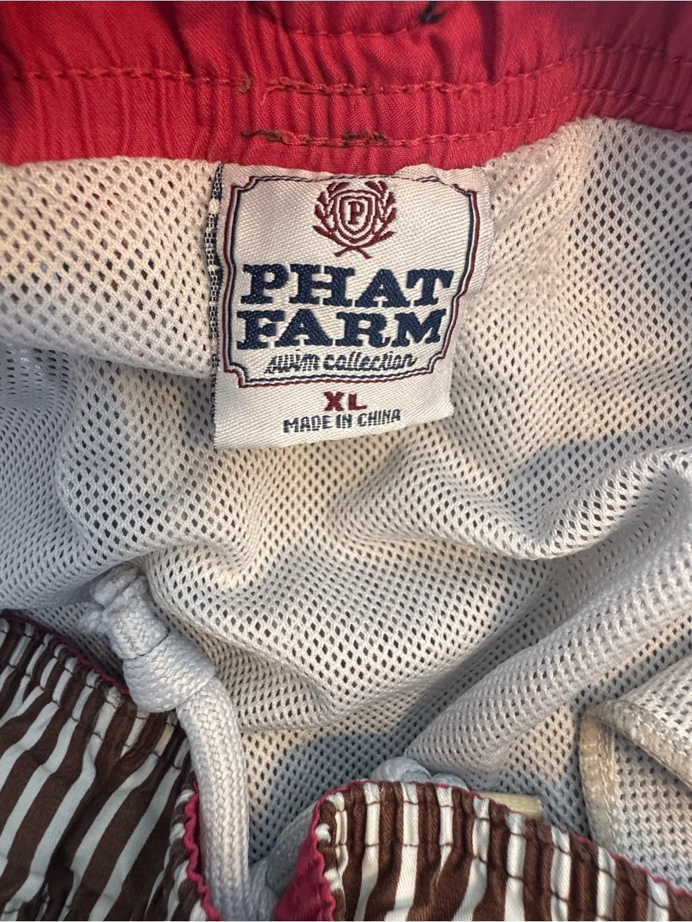 Phat Farm Men's XL Striped Board Shorts Swim Trunks Brown Pink Cargo